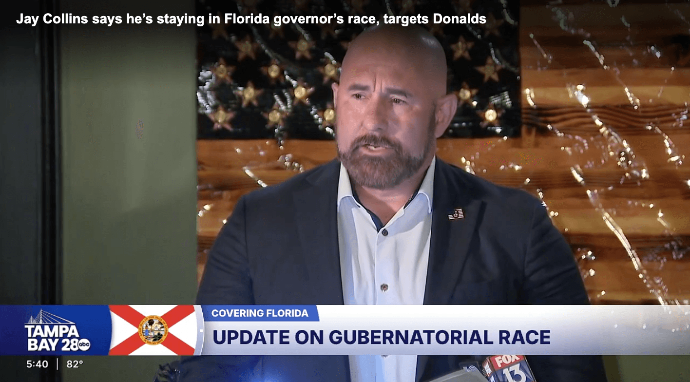 Jay Collins says he’s staying in Florida governor’s race, targets Donalds